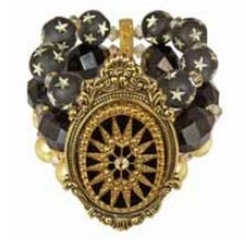 Tarina Tarantino - Gotham City / Dolce Gabbana - Etched Glass Starburst Cameo, Star Bead, and Pearl Three Row Cuff - Gold