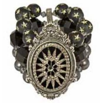 Tarina Tarantino - Gotham City / Dolce Gabbana - Etched Glass Starburst Cameo, Star Bead, and Pearl Three Row Cuff - Silver