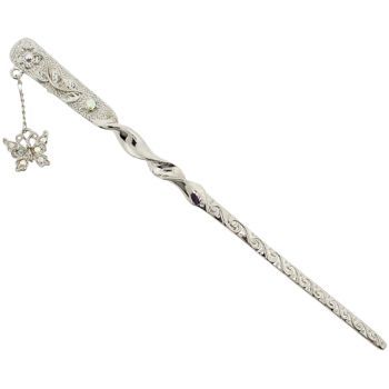 Karen Marie - Medieval Flower Hair Stick - Silver & White AB (1)