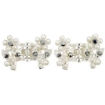 Karen Marie - Mini Crystal & Pearl Flower Claw Clip - Smoke (Set of 2)