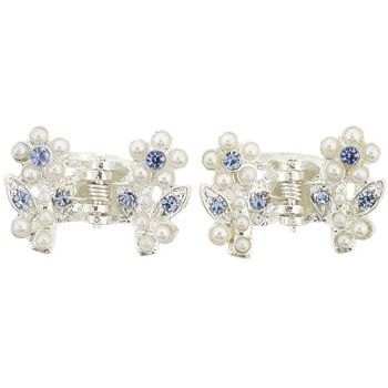 Karen Marie - Mini Crystal & Pearl Flower Claw Clip - Blue (Set of 2)