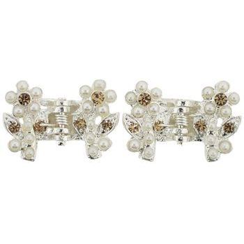 Karen Marie - Mini Crystal & Pearl Flower Claw Clip - Topaz (Set of 2)