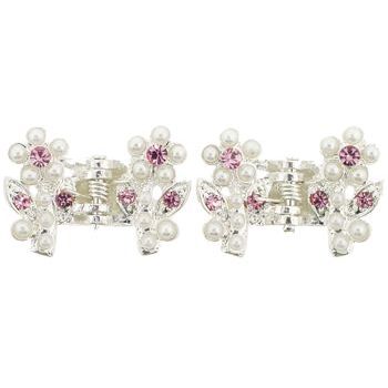 Karen Marie - Mini Crystal & Pearl Flower Claw Clip - Rose (Set of 2)