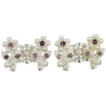 Karen Marie - Mini Crystal & Pearl Flower Claw Clip - Amethyst (Set of 2)