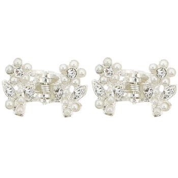 Karen Marie - Mini Crystal & Pearl Flower Claw Clip - White (Set of 2)
