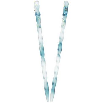 HB HairJewels - Lucy Collection - Two Tone Twisted Hairsticks w/Crystal Flowers - Teal (Set of 2)