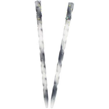 HB HairJewels - Lucy Collection - Two Tone Twisted Hairsticks w/Crystal Flowers - Smoke (Set of 2)