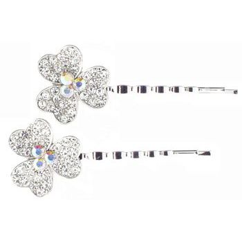 Karen Marie - Bridal Collection - Crystal Triple Heart Bobby Pins - White (Set of 2)