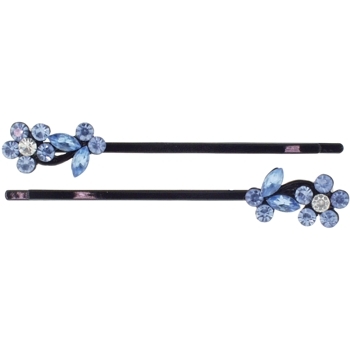 Karen Marie - Crystal Flower & Butterfly Bobby Pins - Blue w/Black (Set of 2)