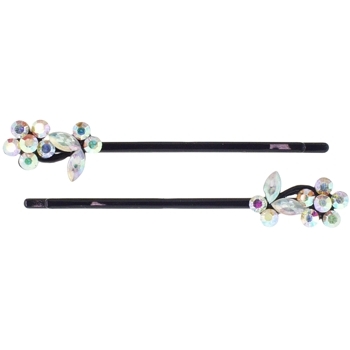 Karen Marie - Crystal Flower & Butterfly Bobby Pins - Opal w/Black (Set of 2)