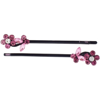 Karen Marie - Crystal Flower & Butterfly Bobby Pins - Rose w/Black (Set of 2)