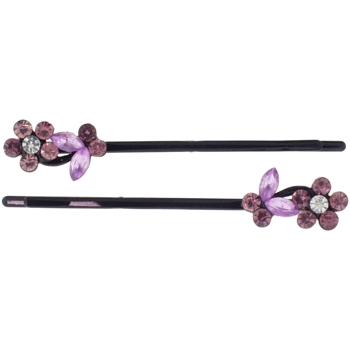 Karen Marie - Crystal Flower & Butterfly Bobby Pins - Lavender w/Black (Set of 2)