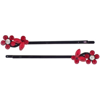 Karen Marie - Crystal Flower & Butterfly Bobby Pins - Red w/Black (Set of 2)