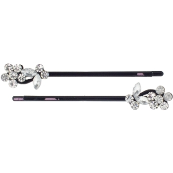 Karen Marie - Crystal Flower & Butterfly Bobby Pins - White w/Black (Set of 2)