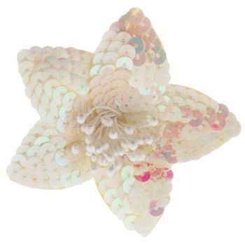 HB HairJewels - Sequined Flower Hair Clip - White