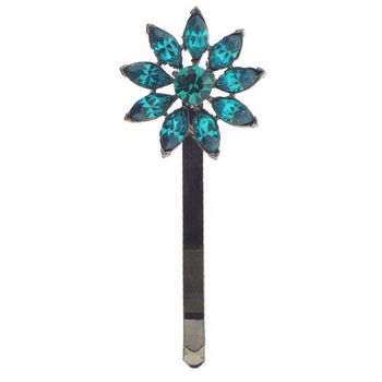Alex and Ani - Vintage Inspired Flower Hair Pin w/ Nine Crystal Petals - Turquoise (1)