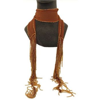 Chan Luu - Small Chiffon Scarf w/ Beaded Fringe - Milk Chocolate