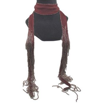 Chan Luu - Small Chiffon Scarf w/ Beaded Fringe - Chocolate Plum