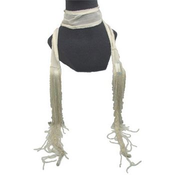 Chan Luu - Small Chiffon Scarf w/ Beaded Fringe - Ivory