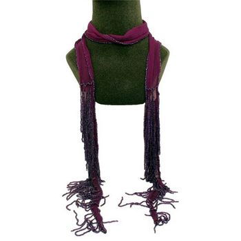 Chan Luu - Small Chiffon Scarf w/ Beaded Fringe - Plum