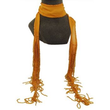 Chan Luu - Small Chiffon Scarf w/ Beaded Fringe - Rich Pumpkin