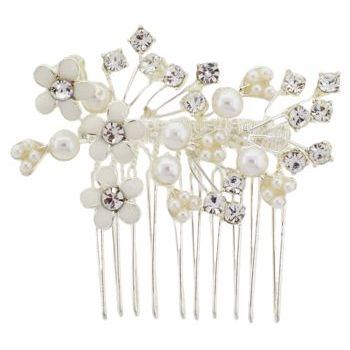 Betty Wales - Enamel Daisies, Crystal & Pearl Petite Side Comb (1)