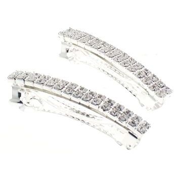 Bijoux Designs - Brilliant White Bar Barrettes (2) - Silver