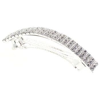 Bijoux Designs - Brilliant White Thick Hair Curved Pinch Barrette - Silver (1)