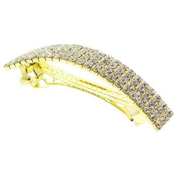 Bijoux Designs - Brilliant White Thick Hair Curved Pinch Barrette - Gold (1)