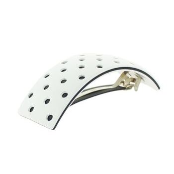 Camila - Polka Dot Curved Barrette - White w/ Black (L)