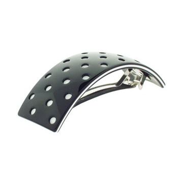 Camila - Polka Dot Curved Barrette - Black w/ White (L)