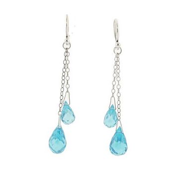 Chan Luu - Double Drop Crystal Briolette Earrings On Silver Chain - Capri Blue - (Pair)