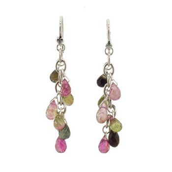 Chan Luu - Seven Briolette Custer Drop Earrings - Tourmaline - Green & Pink (Pair)