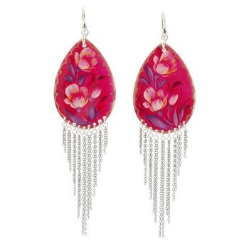 Chan Luu - Hand Painted Shell Earrings w/Chains - Fuschsia - (Pair)