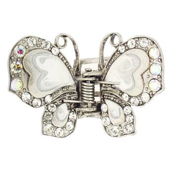 HB HairJewels - Hip Clips - Enamel & Crystal Butterfly Claw - White (1)