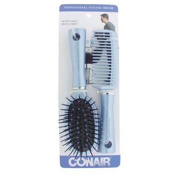 Conair Accessories - Mid-Size Cushion Brush & Comb Set - Blue