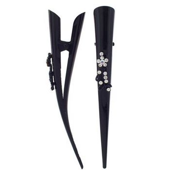 HB HairJewels - Lucy Collection - Austrian Crystal Daisy & Vine Banana Clips - Black (Set of 2)