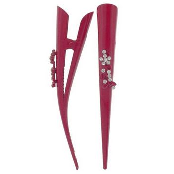 HB HairJewels - Lucy Collection - Austrian Crystal Daisy & Vine Banana Clips - Red (Set of 2)