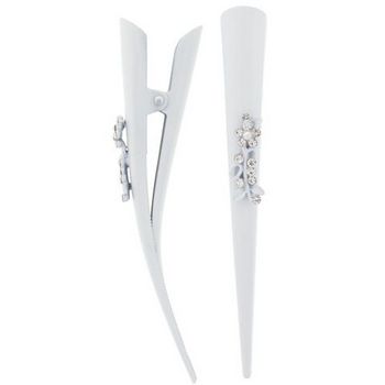 HB HairJewels - Lucy Collection - Austrian Crystal Daisy & Vine Banana Clips - White (Set of 2)