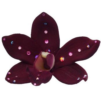 Michelle Roy - Medium Silk Orchid Clip - Burgundy w/Swarovski Crystal Accents