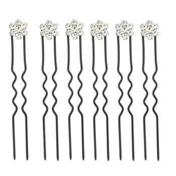 HB HairJewels - Austrian Crystal French Hairpins - White w/Black (Set of 6)
