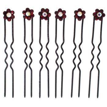 HB HairJewels - Austrian Crystal French Hairpins - Red w/Black (Set of 6)