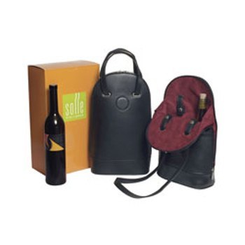 Solle Two-Bottle Wine Carrier - Black Monterey Leather - SPECIAL ORDER ONLY