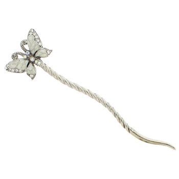 Karen Marie - Enamel Butterfly Chignon Pin - White (1)