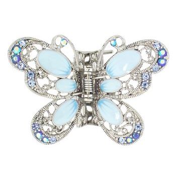 Karen Marie - Enamel Oval Butterfly Jaw Clip - Blue