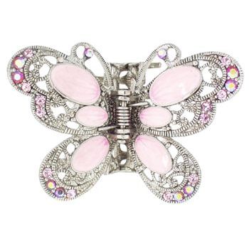 Karen Marie - Enamel Oval Butterfly Jaw Clip - Pink