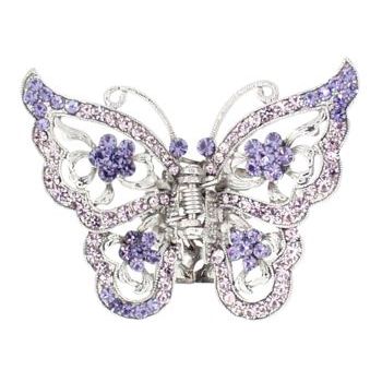 Karen Marie - Four Crystal Flower Butterfly Jaw Clip - Lavender