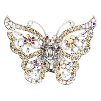 Karen Marie - Four Crystal Flower Butterfly Jaw Clip - Yellow