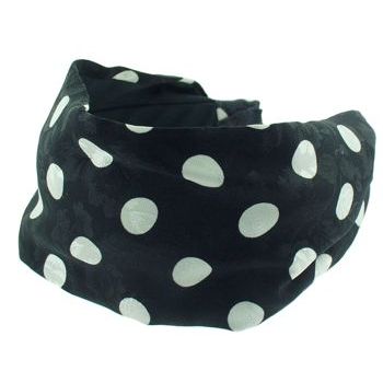 Frank & Kahn - Silk Scarf Headband - Black w/Small Silvery White Polka Dots - 2 7/8inch