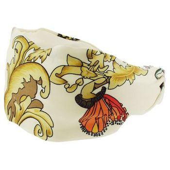 Frank & Kahn - Hermes Inspired Silk Headband - Cream w/Butterfly - 2 7/8inch Wide (1)